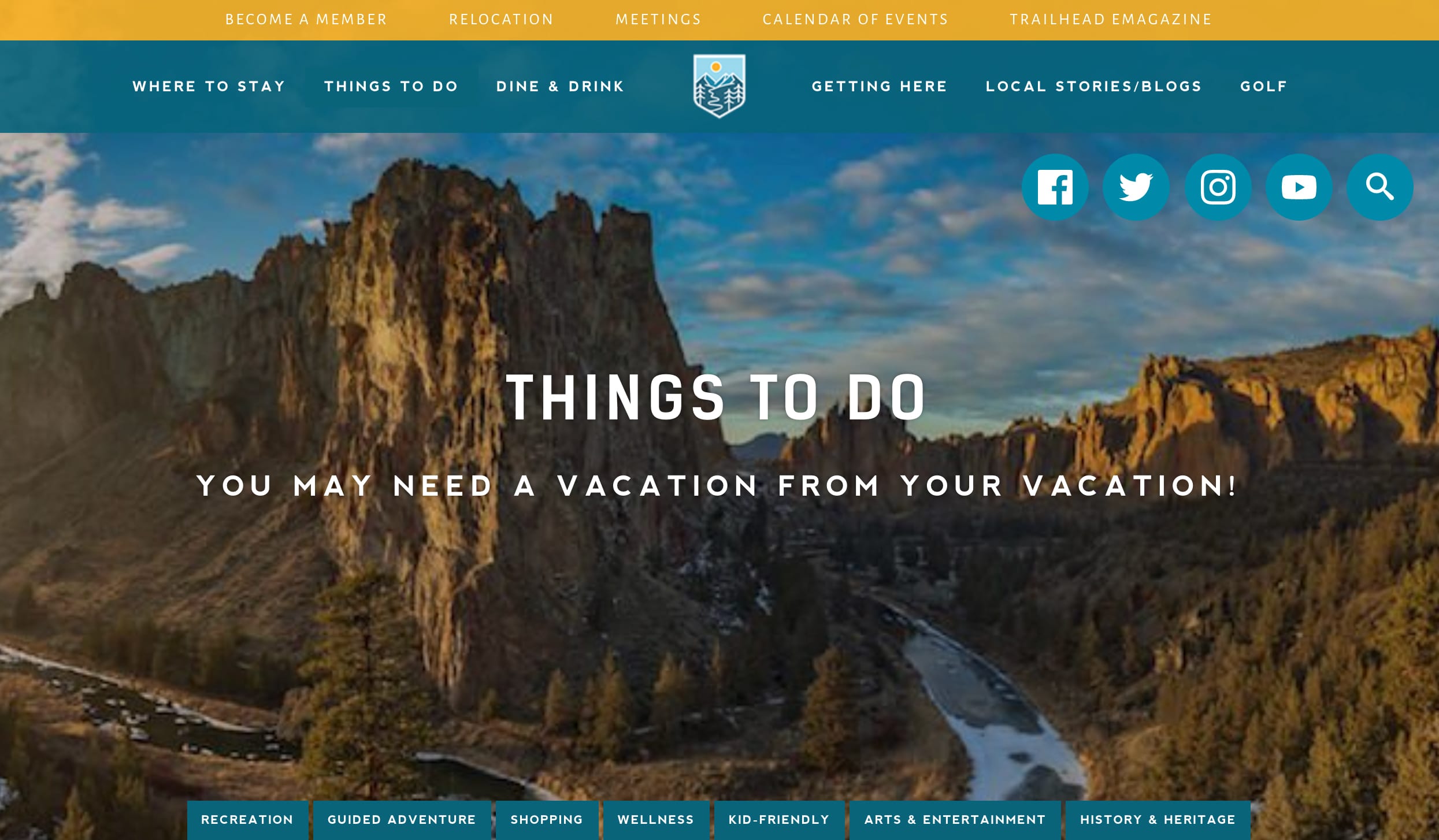 The redesigned visitcentraloregon.com homepage