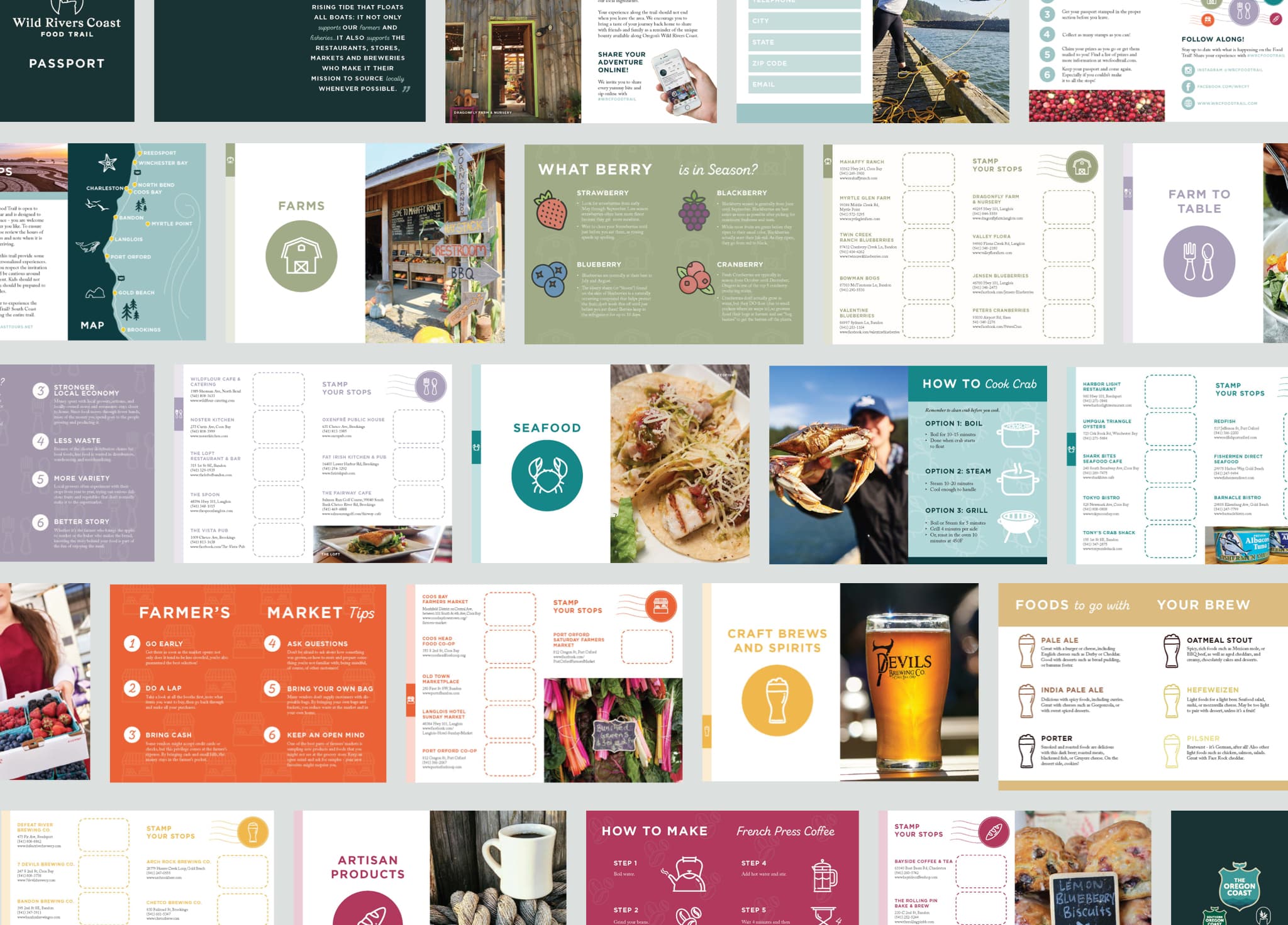 A mosaic of pages from the Food Trail Passport.